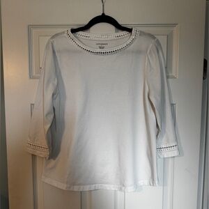 Appleseed's White Eyelet-Trim Women’s Top L